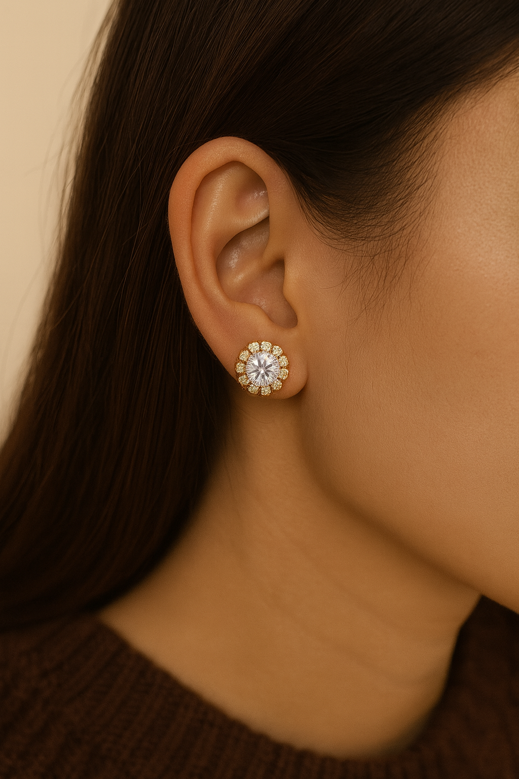 Brilliant Crystal Flower Halo Stud Earrings