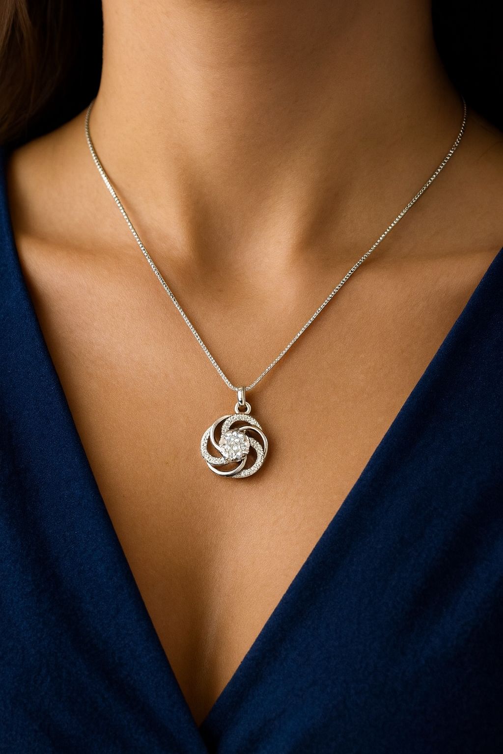 Brilliant Crystal Swirl Pendant Necklace