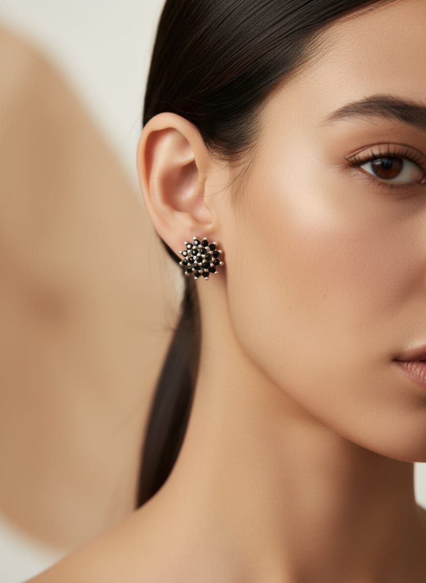 Black Stone Flower Earrings